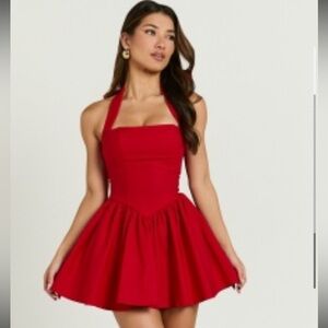 Red Halter Tie Neck Corset Mini Dress